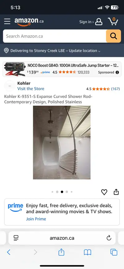 Koehler Curved Shower Rod.  New in box, View more