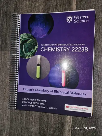 I'm selling the Western Science Winter and Intersession 2022 Edition Chemistry 2223B textbook, which...