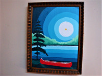 Acrylic painting,  Canoe Beached at Lake