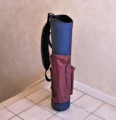 Vtg. Pencil Stovepipe Navy And Burgundy Nylon Courier Golf Bag, View more