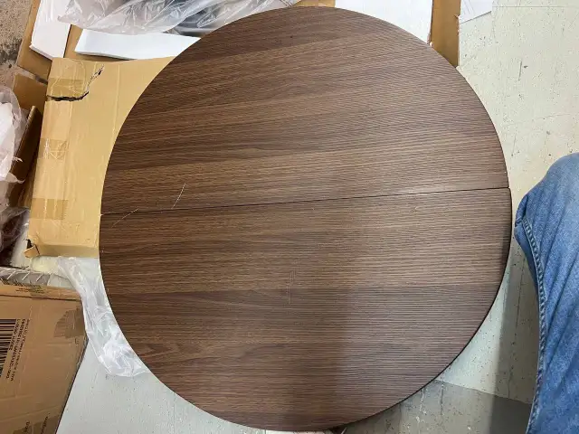 Round Walnut Dining Table – Cross-Leg Base, Industrial Style (31 in Dining Tables & Sets in City of Toronto - Image 3