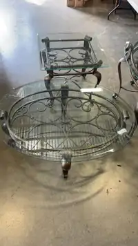 GLASS TABLE SET OF THREE. - ALL MATCHING SOFA, COFFEE, END