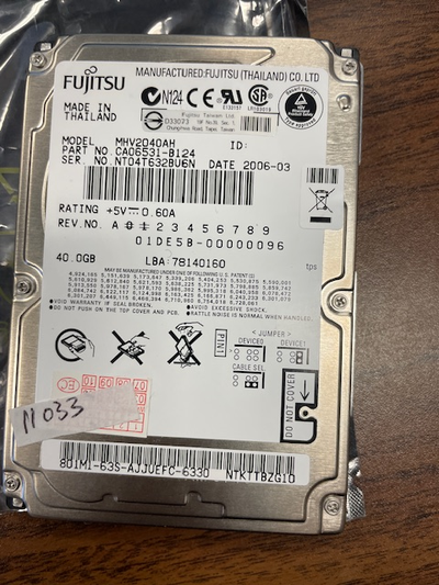 A Rare Find!!! 40GB 2.5'' IDE hard drive; Fujitsu brand tested, no bad sectors. powered on for less...