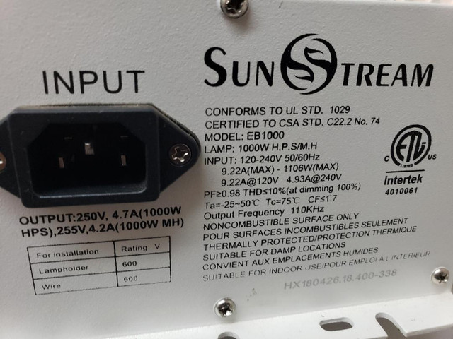 Suntream HPS 1000W DE double-ended grow light fixture dans Autre  à Ville de Montréal - Image 3