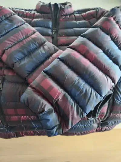 Soft blue and burgundy Roots ladies puffed jacket XS, View more