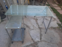Glass Top Computer Desk and Computer Cart