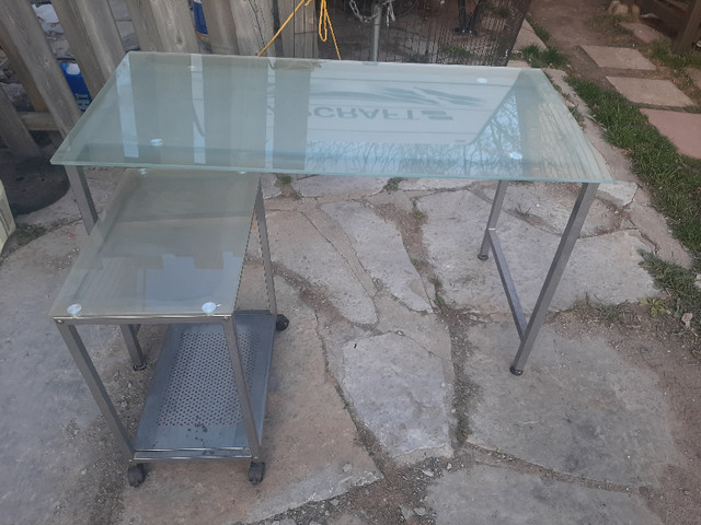 Glass Top Computer Desk and Computer Cart in Other in Peterborough