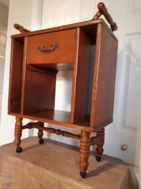 Vintage Media/Side Table- Solid Wood with a Drawer, Cubbies