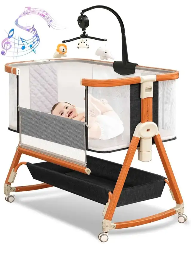 3 in 1 Bassinet,Baby Bassinets Bedside Sleeper with Musical Toy, in Cribs in Hamilton - Image 3