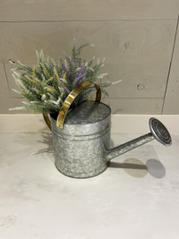 Decorative Metal Watering Can with Faux Thistles