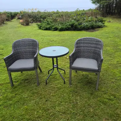 Two Hampton Bay Quality Chairs and Table, View more