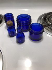 5 - Vintage Cobalt Blue Jars . 