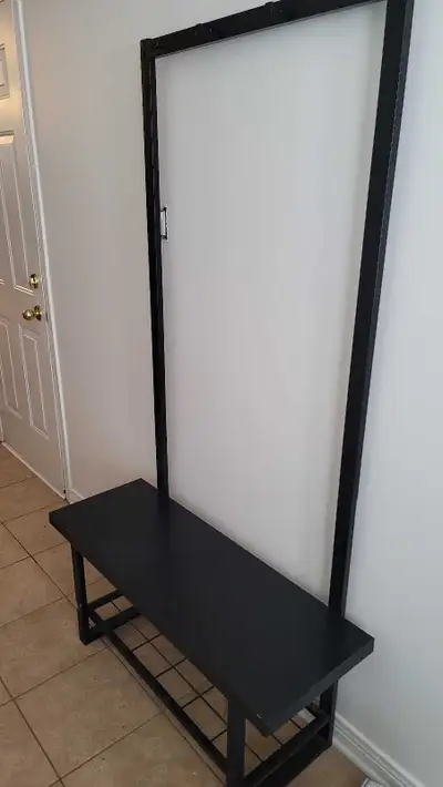 Entryway coat rack with bench and shoe rack, View more