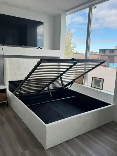 White Boucle -  Lift Up Bed Frame with Storage, View more
