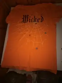 Halloween shirt: Orange and Black with spiderweb 'wicked' large