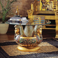 Egyptian 3 head Tutankhamen glass top table