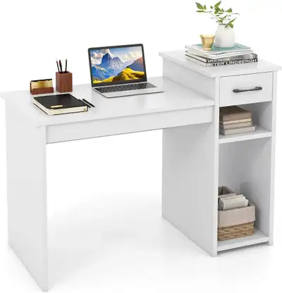 Computer Desk w/Drawers, 40’’ Writing Desk w/Storage ShelvesWoo, View more