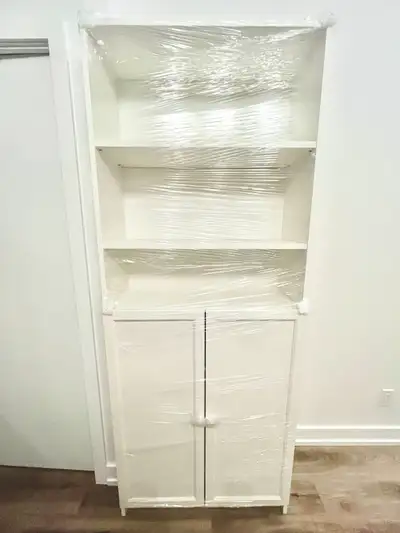 IKEA white BILLY bookcase with two OXBERG doors, View more