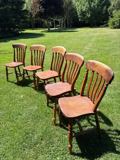 Five, English antique slatback chairs, View more