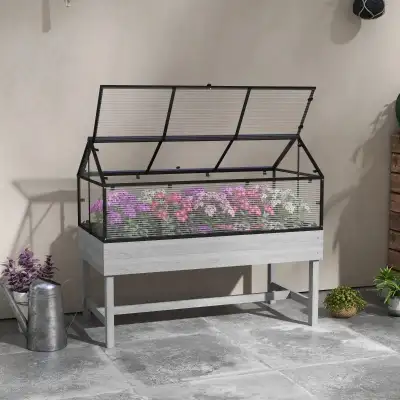 Wood Elevated Planter Box with Cold Frame Greenhouse, Raised Gar, View more