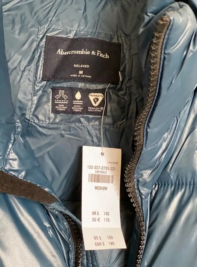 Abercrombie & Fitch Puffer Primaloft Jacket Winter Mens Blue M in Men's in Mississauga / Peel Region - Image 5