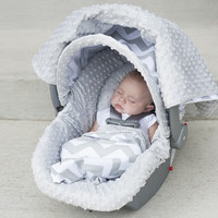 Minky dot fabric CarSeat Canopy complete deluxe Set