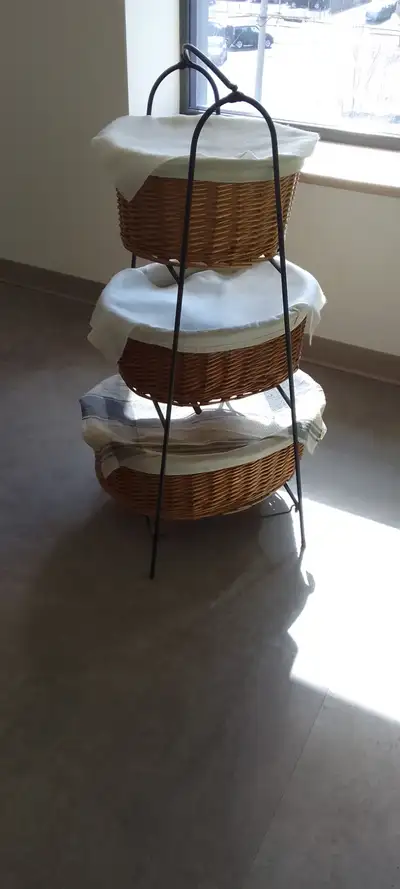 WICKER BASKETS ON METAL STAND, View more