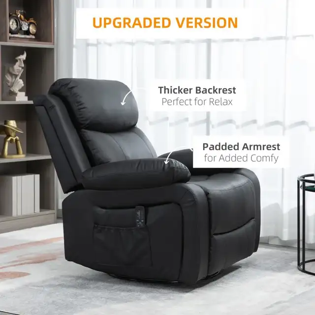 PU Leather Reclining Chair with Vibration Massage Recliner in Chairs & Recliners in Markham / York Region - Image 5
