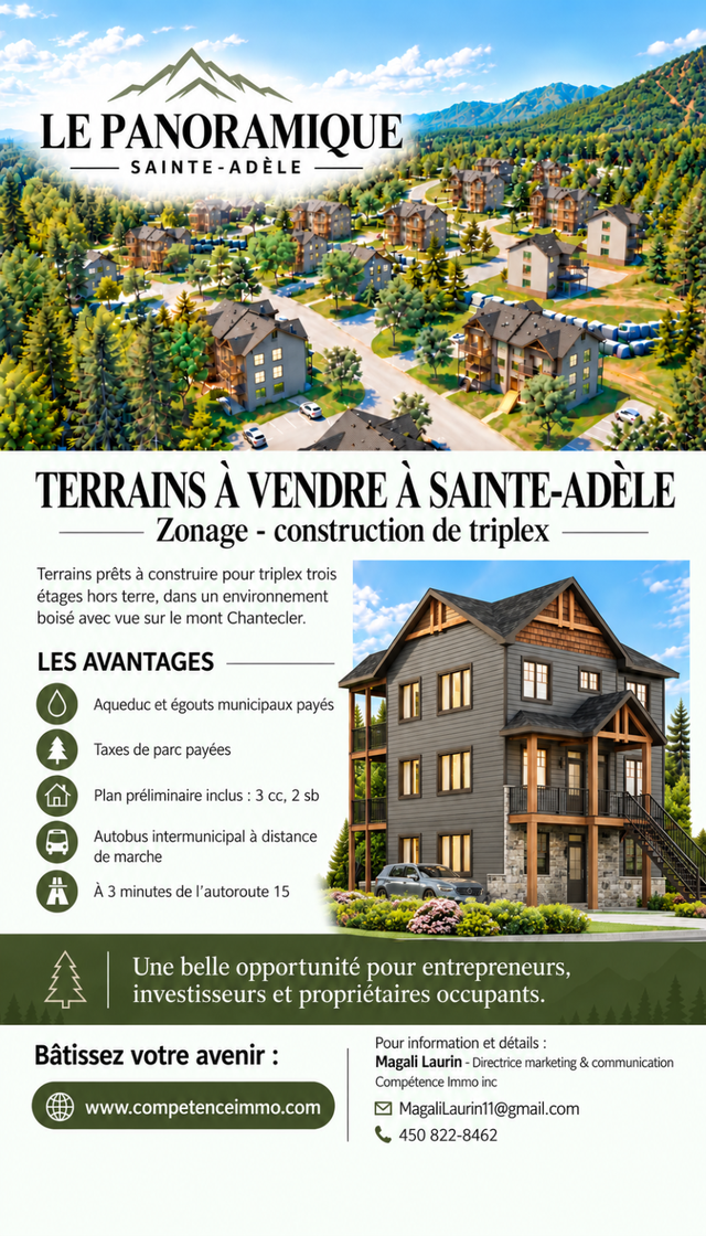 Le Panoramique Sainte-Adèle: Exclusive Lots for Triplex Construction