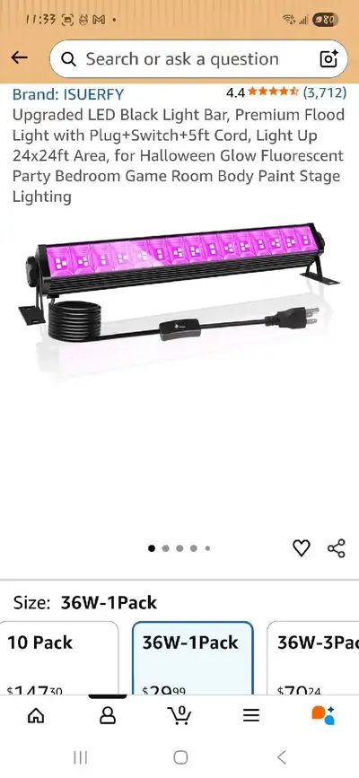 ISUERFY Black Light Bar, View more