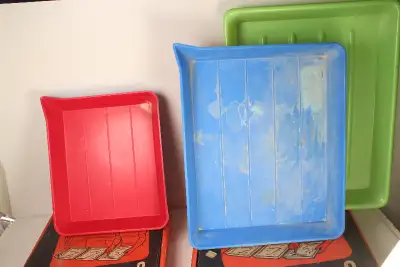 Trays are used and some do have stains and would need to be cleaned up. No cracks or holes on any of...