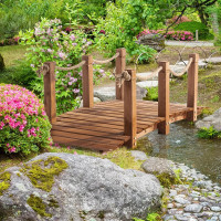 5FT Wooden Garden Bridge Outdoor Decorative Arc Footbridge with 