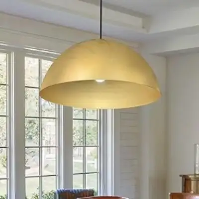 15 inch GOLD Leaf Pendant Light, Matte Dome Chandelier for Kitch, View more