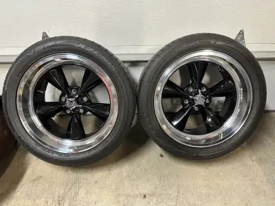 4 US Mags rims and tires for sale. 5x4.75 bolt pattern, front rims are 18”x8” with 245/45 ZR18 Falke...
