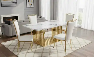 White Marble Dining Table Set – Gold Base Modern Luxury Design, View more