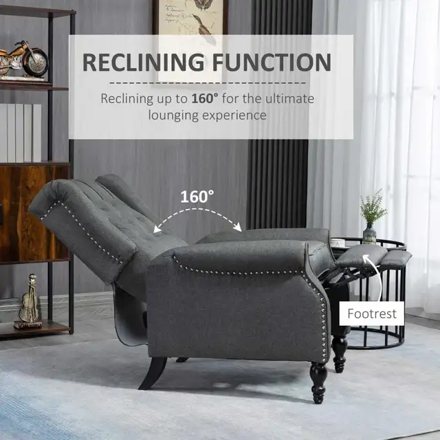 Wingback Reclining Chair with Footrest, Button Tufted Recliner C in Chairs & Recliners in Markham / York Region - Image 4