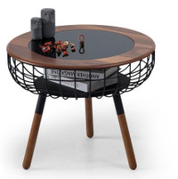 Small Round Storage Coffee Table, Tempered Glass, Side Table