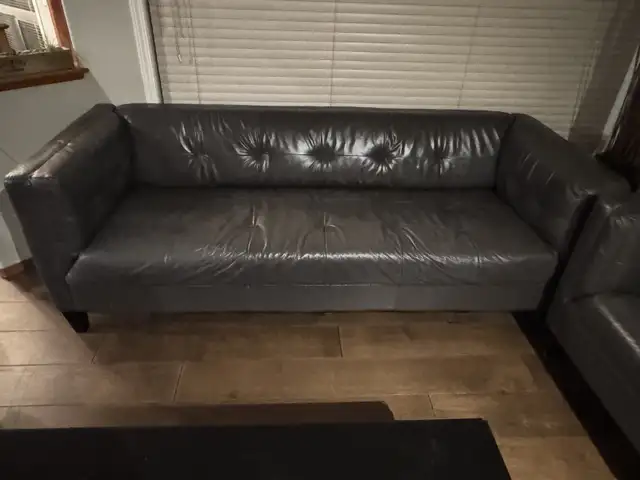 Leather Sofa Loveseat and Ottoman Grey in Couches & Futons in Calgary - Image 2