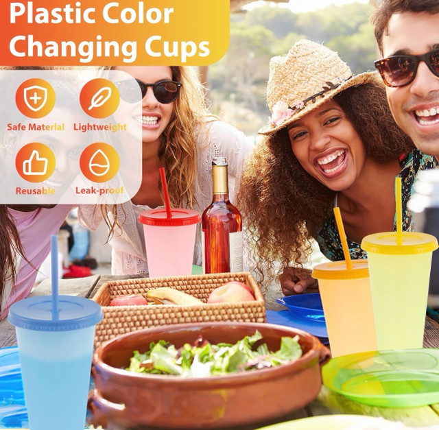 10 Pack Color Changing Plastic Cups with Lids and Straws  in Other in Calgary - Image 3