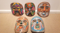 5 Beautiful vintage hand painted Mexican Folk Art clay mask