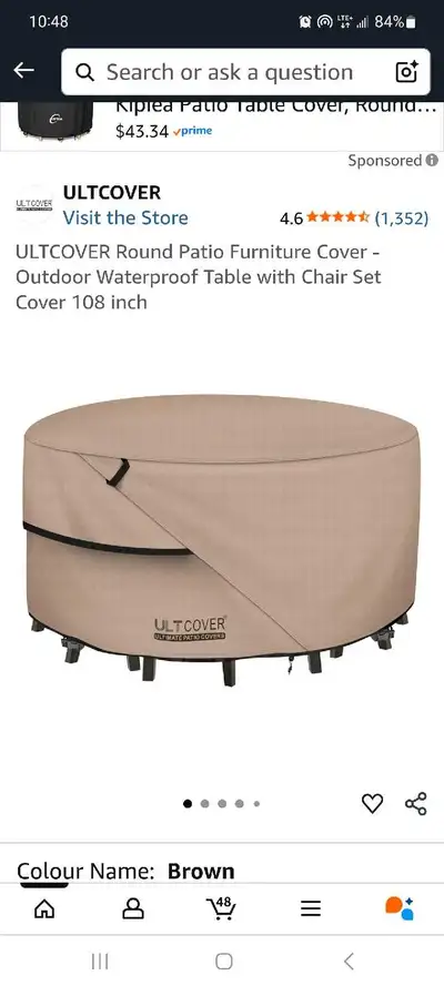 ULCOVER Patio Table Cover round 108" waterfall , View more