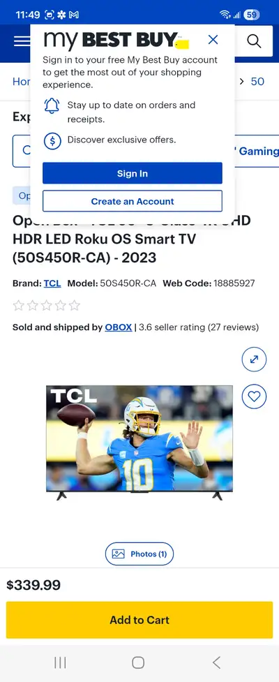 TCL 50" S4 4K UHD HDR LED Roku OS Smart TV (50S450R-CA), View more