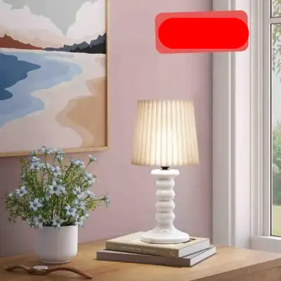 Table Lamp with Pleated Shade White, View more