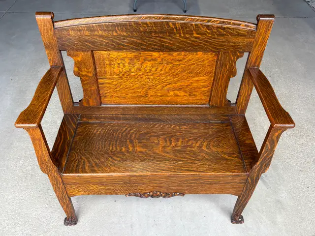 Antique Quarter-Sawn Oak Arts & Crafts Style Deacon's Bench | Other ...