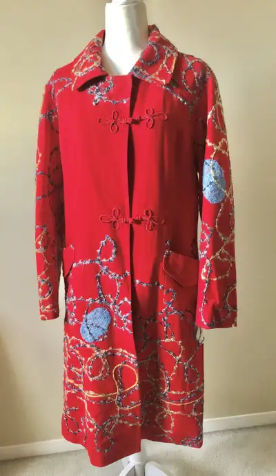 Gorgeous Vintage Wool Blend Red Embroidered Coat XL Jacket, View more