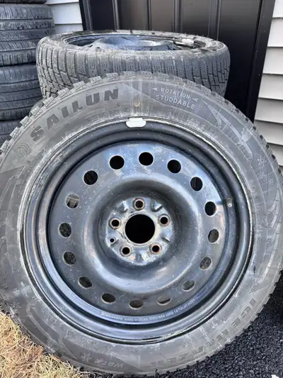 Set of 4 Sailun winter tires mounted on steel rims. • Tire size: 215/55R17 • Studdable winter tires...