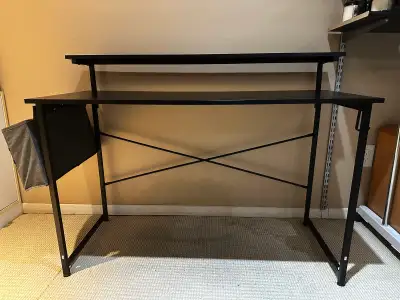 Modern Black Ergonomic Computer Desk with Upper Shelf, View more