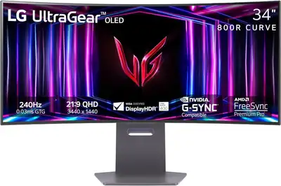34"Curved OLED Gaming Monitor LG Ultragear 34GS95QE 0.03ms/240Hz, View more