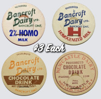 Vintage - 1940's - Bancroft Dairy and Newcastle Milk Bottle Caps