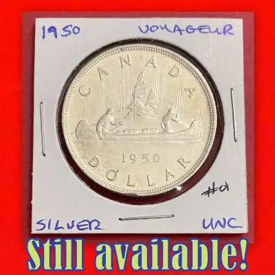 Remarkable 1950 Canada Uncirculated Silver $1 Dollar Coin!, View more